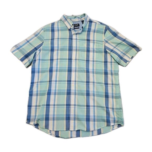 Chaps Other - Chaps Button Up Shirt Men's Large Stretch Bright Blue Plaid Collared Summer
